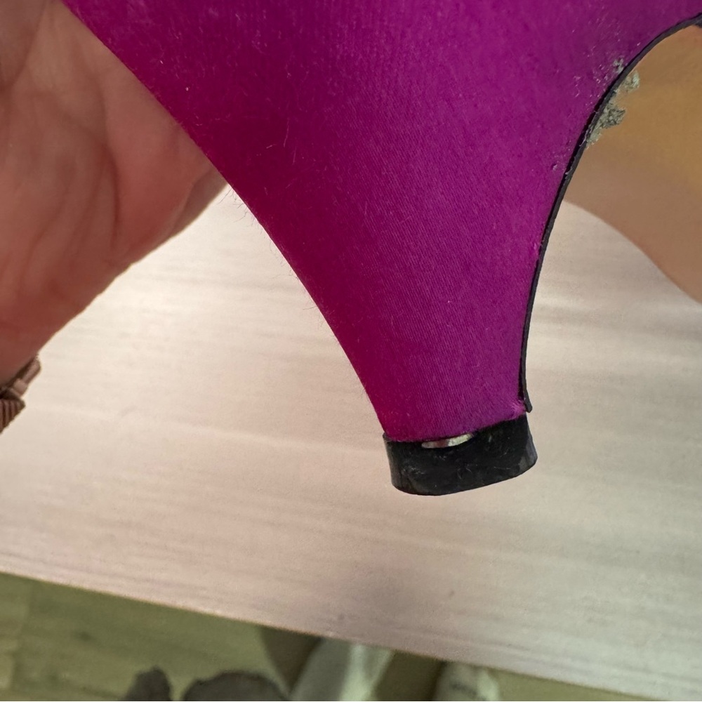 💖 Marionat Vintage Beaded Fuchsia Satin Heels — Size 7 - Picture 5 of 10